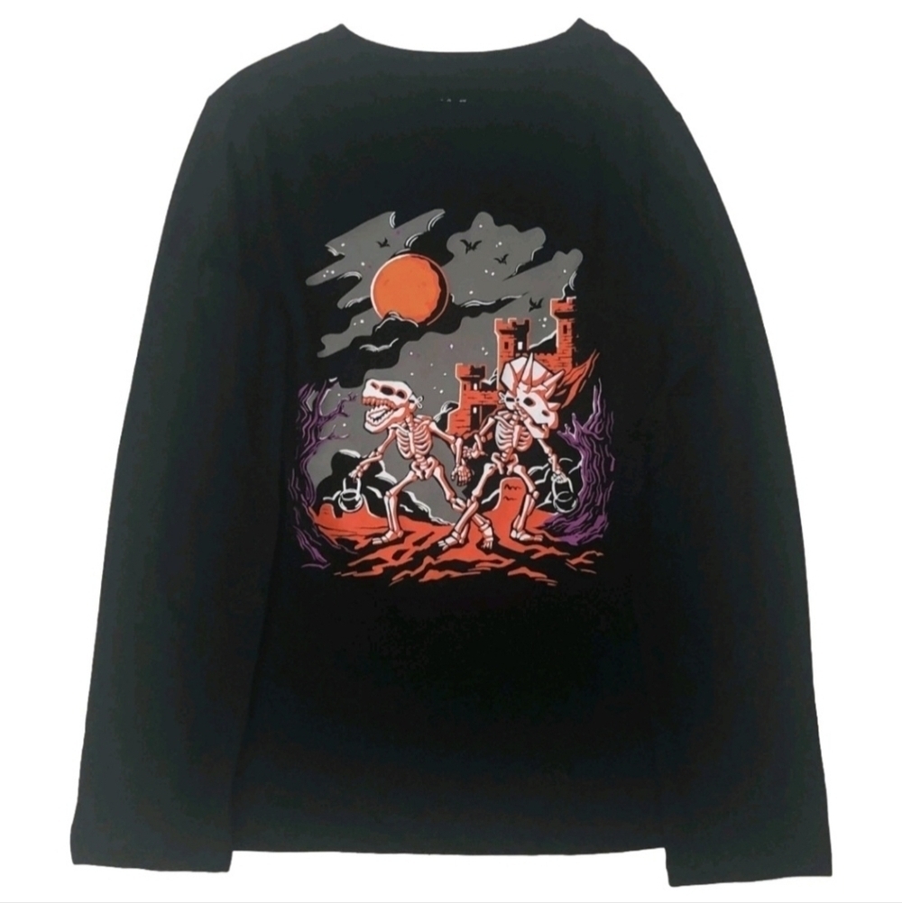 NWT Cat & Jack Black Halloween Long Sleeve T-Shirt Trick-or-Treat Dinosaur New